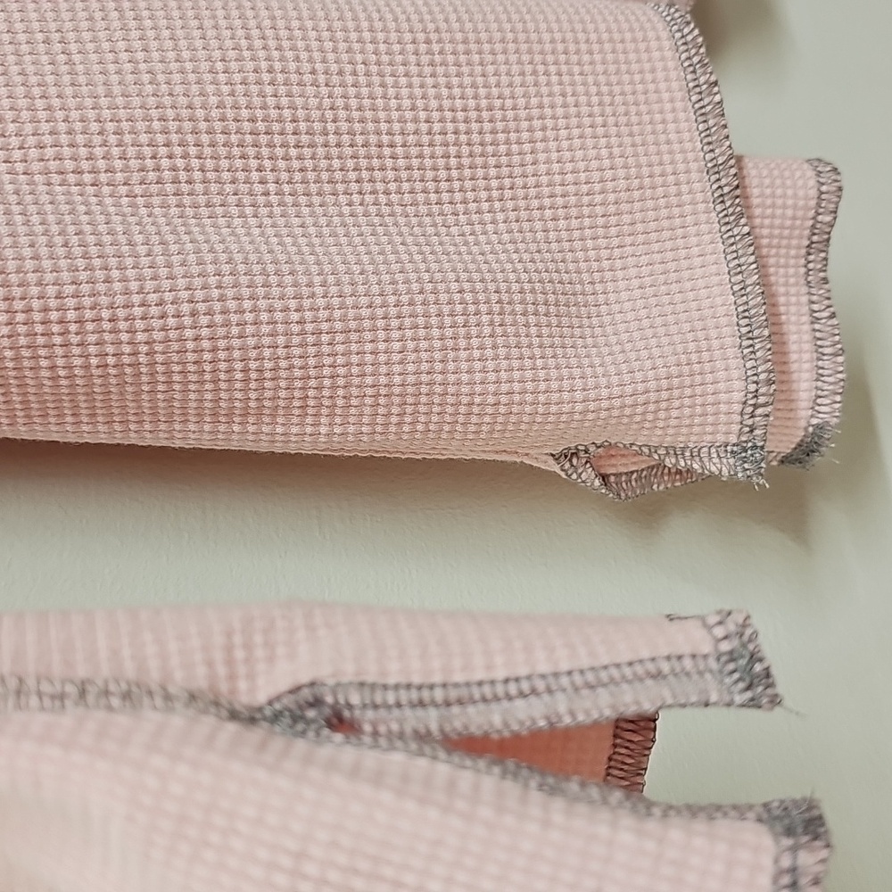 Vtg Y2K Fitigues Light Pink, Long Sleeve Waffle Knit, V Neck, Hoodie, XS, NEW - Picture 3 of 9